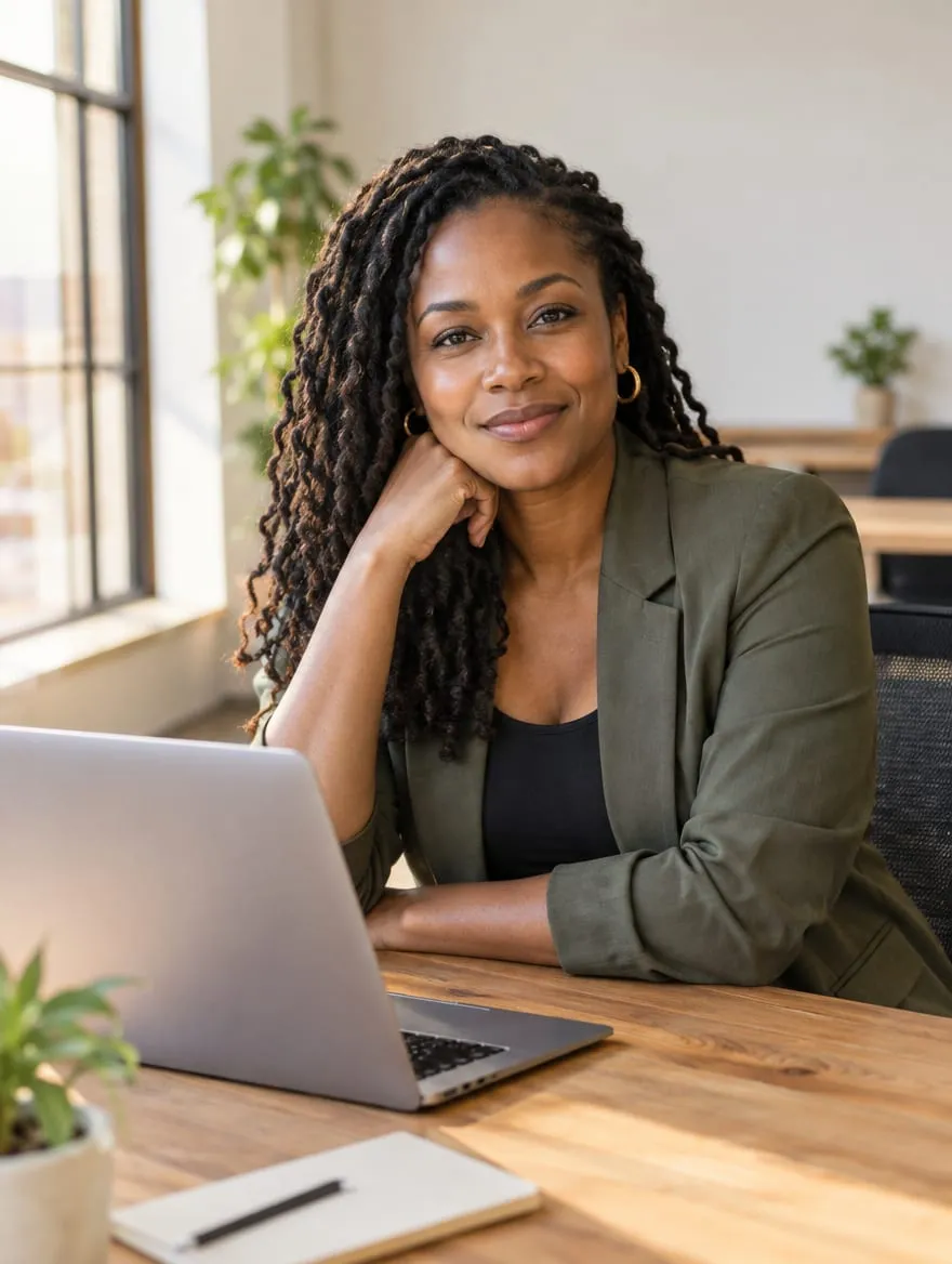 Consultant smiling in a coworking space
